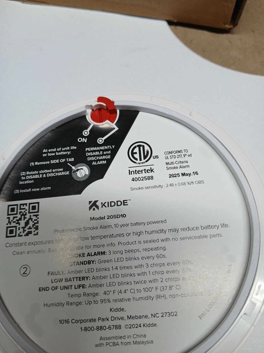 Kidde Smoke Detector 10 Year Battery Powered LED Warning Light Indicators 20SD10