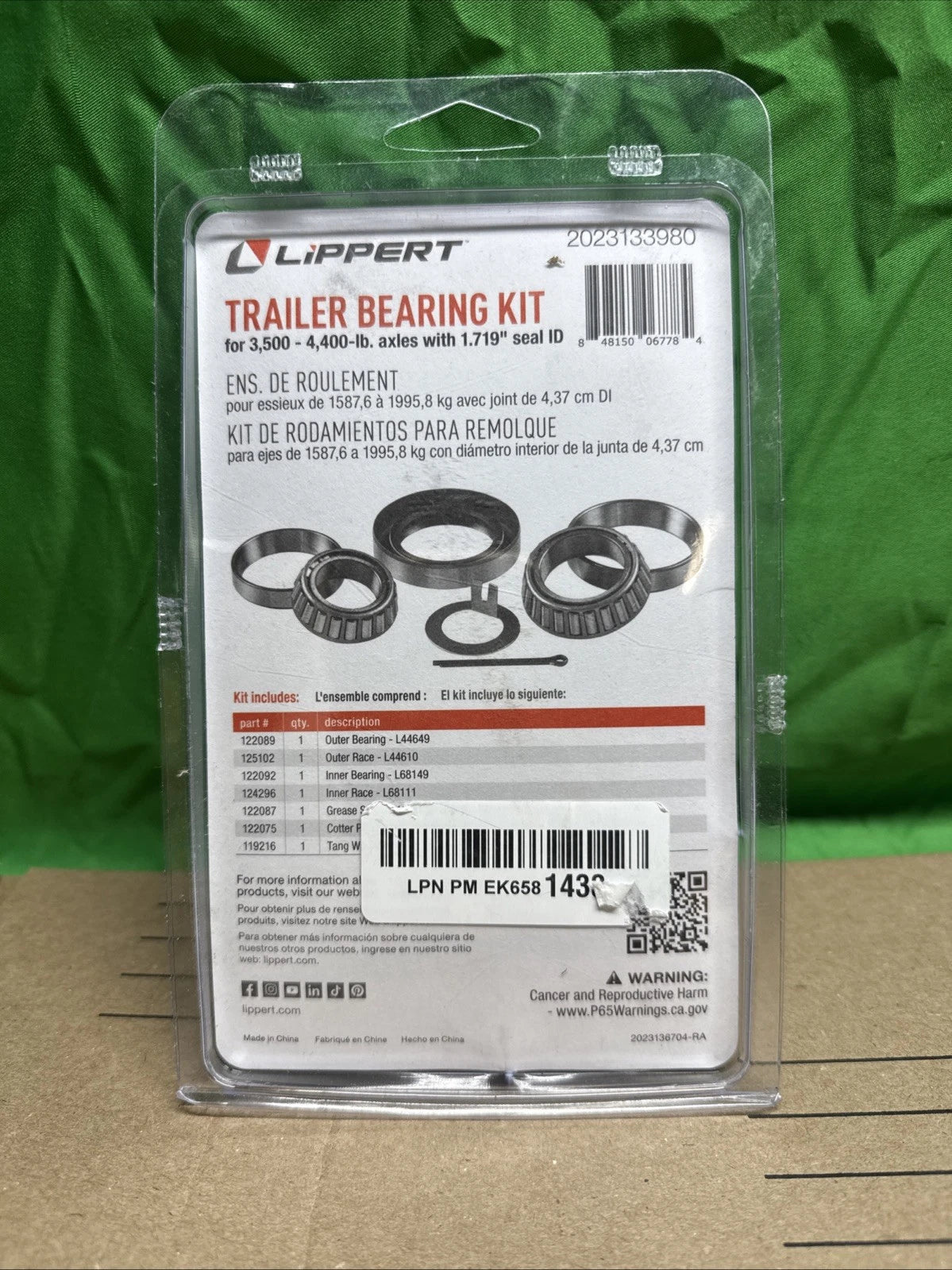Lippert 2023133980 Trailer Bearing Replacement Kit3500Lb Axle Hubs1.71In Id