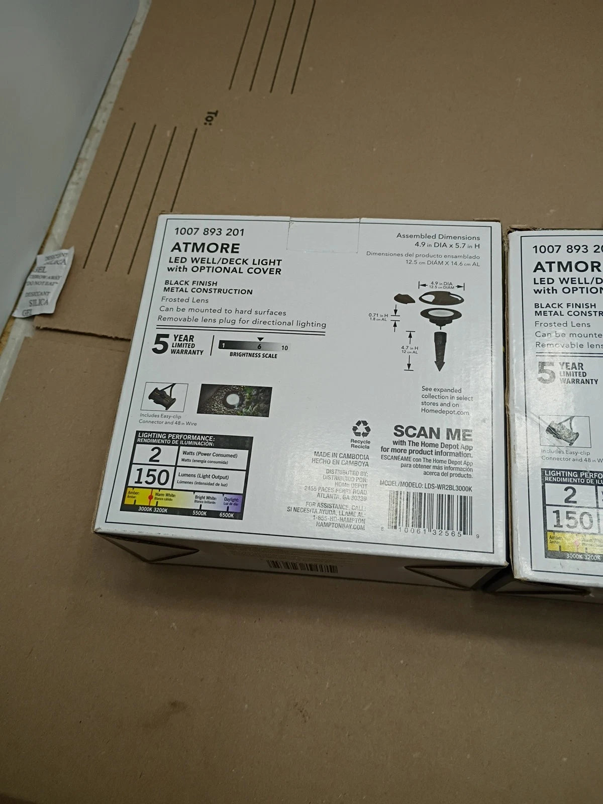 2PK Hampton Bay Atmore Low Volt Black LED 150 Lumens Outdoor Well/Deck Light