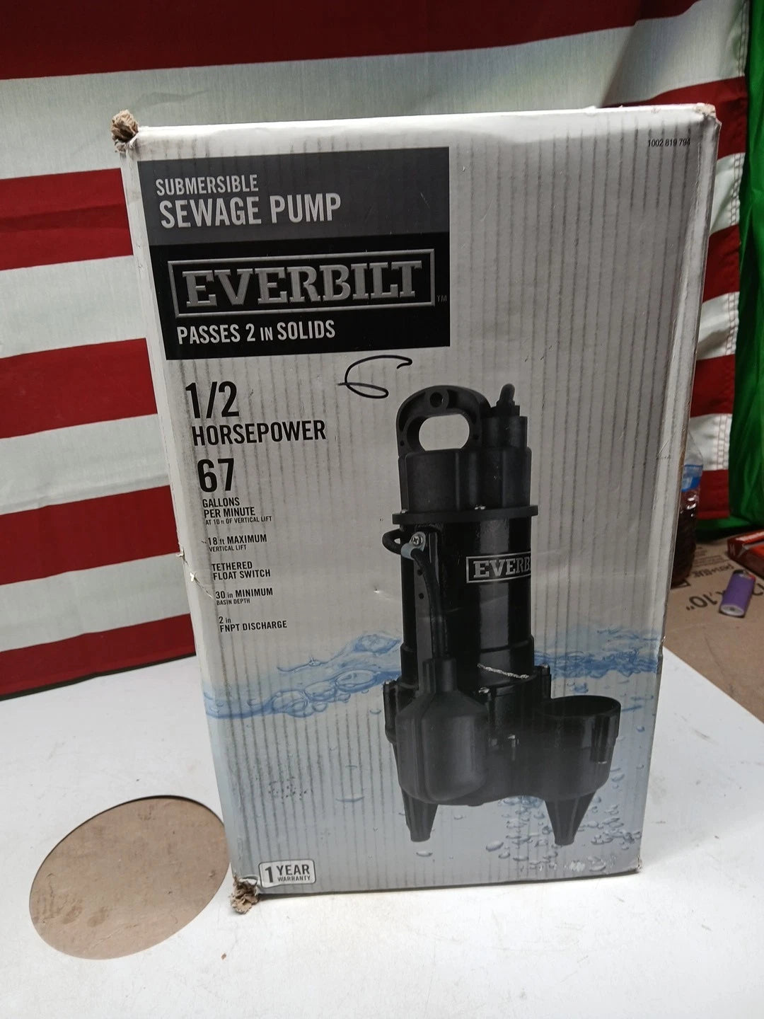 Everbilt 1/2 HP Submersible Sewage Ejector Pump (HDRSW50) Tethered Switch USED