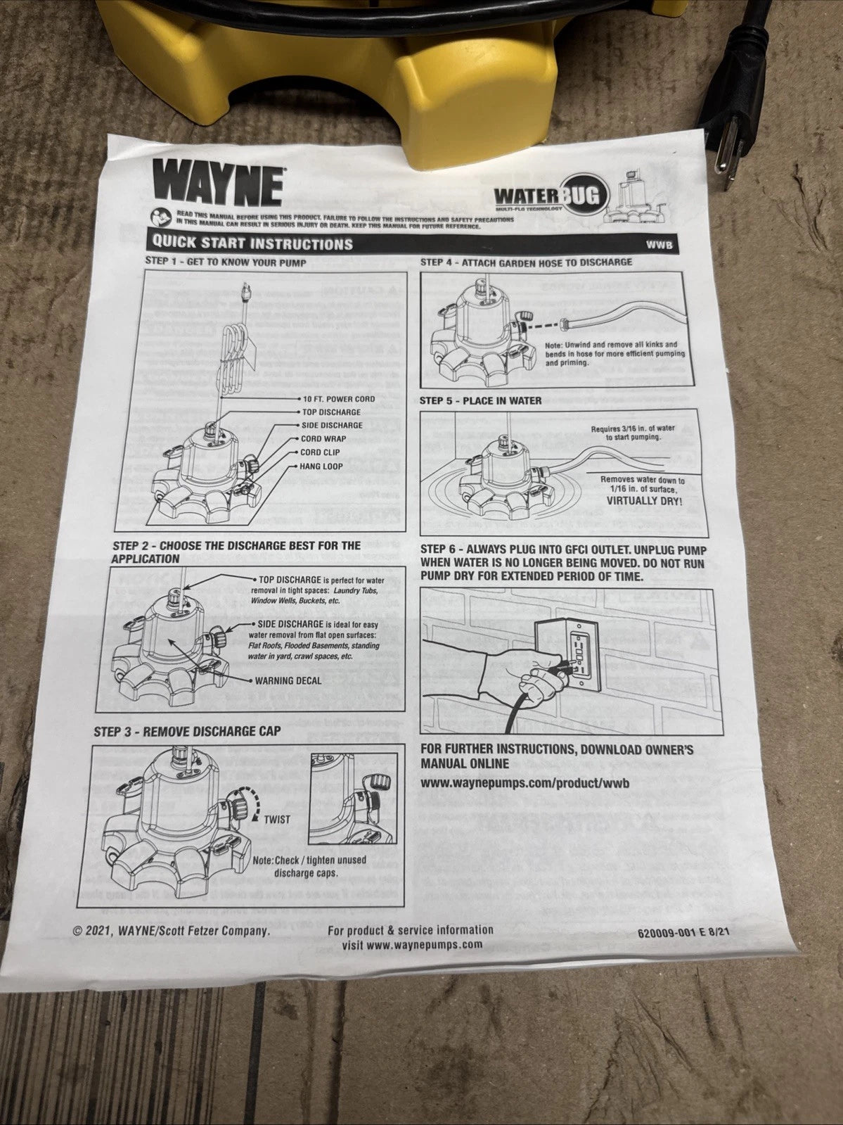 Wayne 1/6 HP WaterBUG Submersible Utility Pump with Multi-Flo Technology USED...