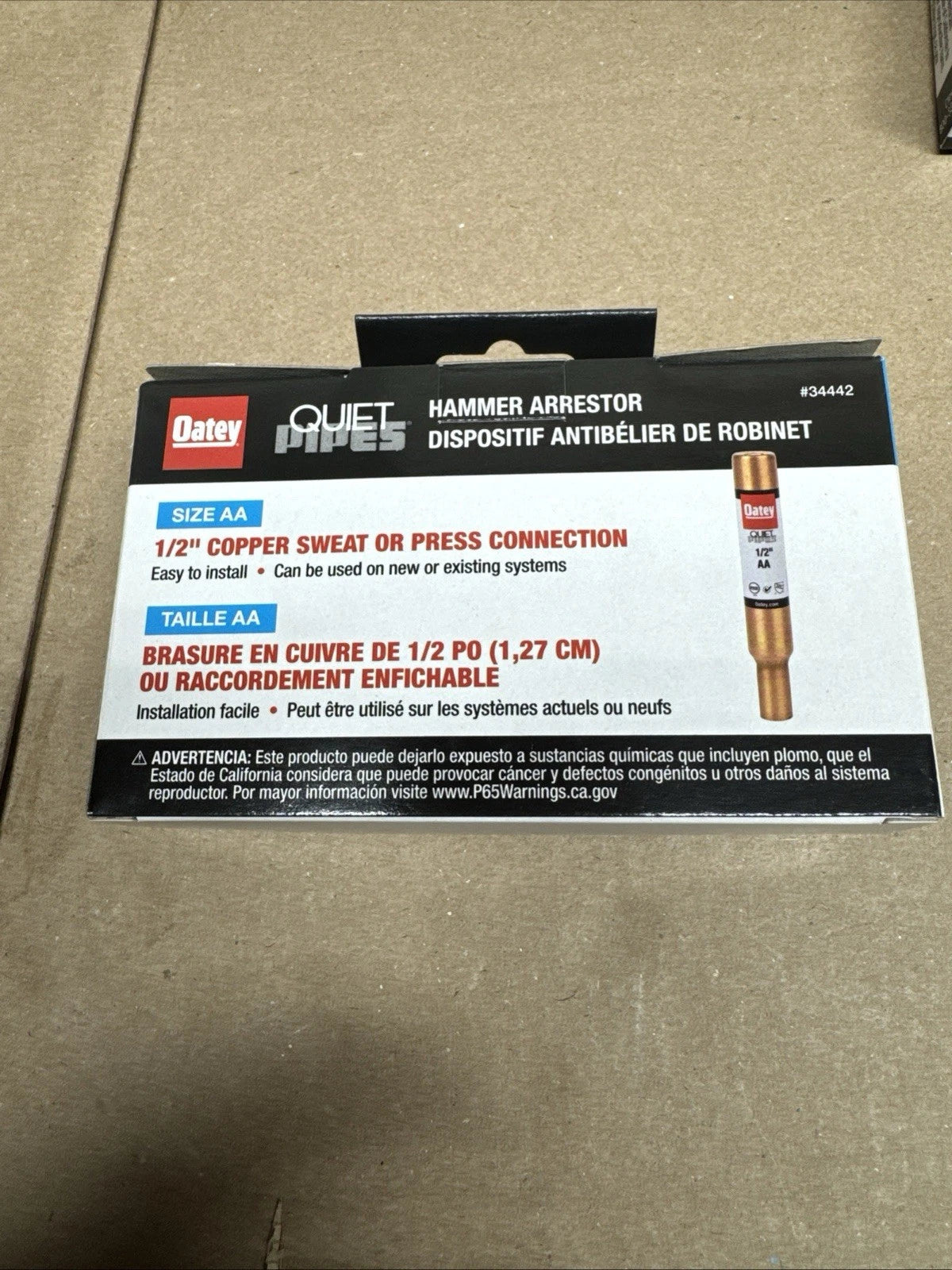 6Pk Oatey Quiet Pipes SWT/Press AA Straight Hammer Arrestor 1/2" Male 34442.