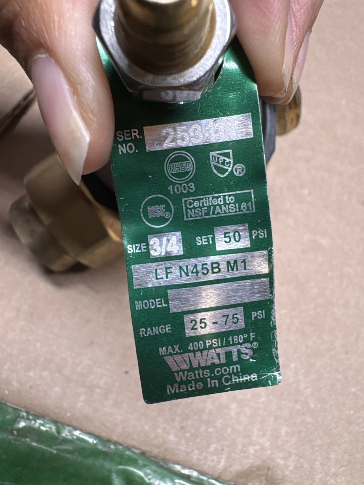 Watts 3/4 LFN45BM1-U 3/4 in. Brass MPT x FTP Pressure Reducing Valve