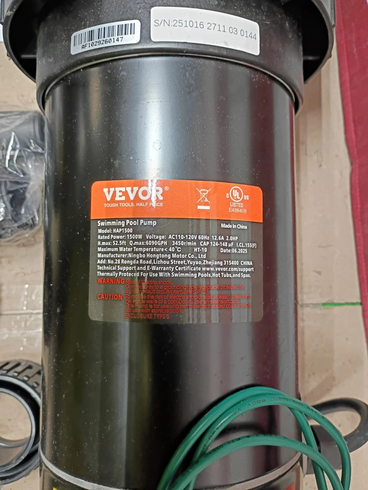 Vevor HAP1500 Above Ground Pool Pump. 2 Hp 110-120v Open Box,