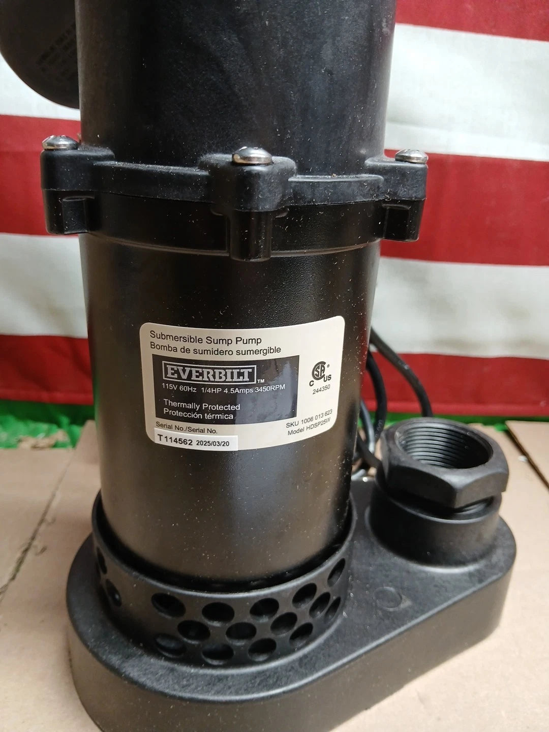 Everbilt 1/4 HP Aluminum Sump Pump w/ Tether Float Switch HDSP25W NEW OPEN BOX.