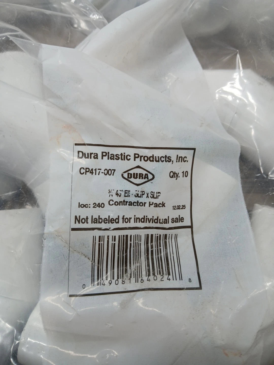 100pck Dura Plastic Products CP417-007 3/4 45 Degree Elbow - Slip X Slip