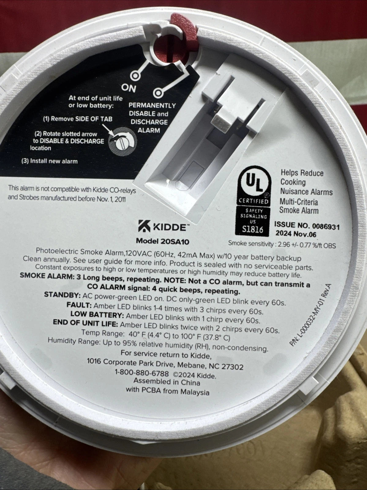 Kidde 20SA10 Hardwired Smoke Detector, 10-Year Battery, Interconnectable