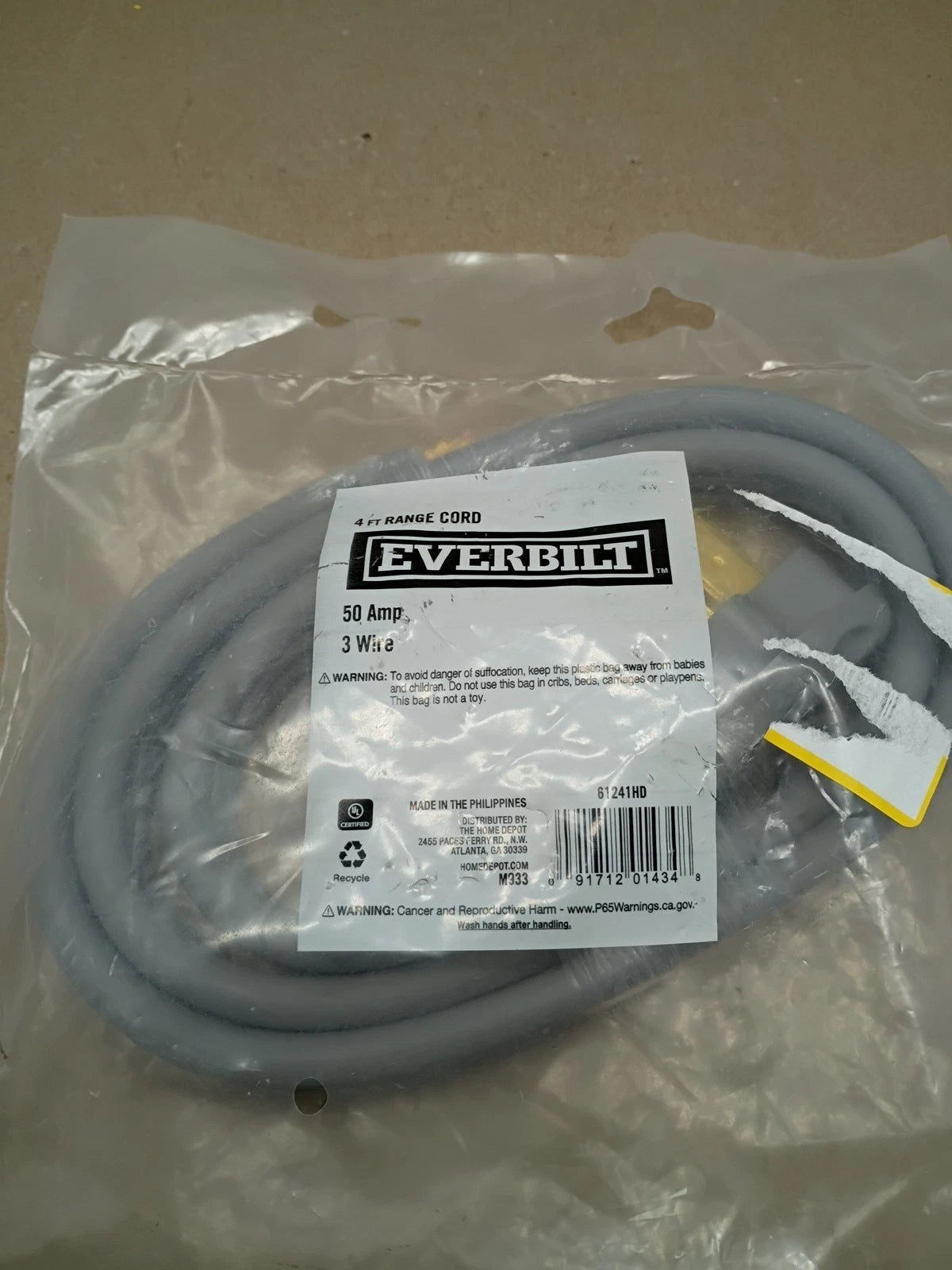 Lot Of 4 Everbilt 4 ft. 3-Prong 50 Amp Range Cord New Sealed Packaging