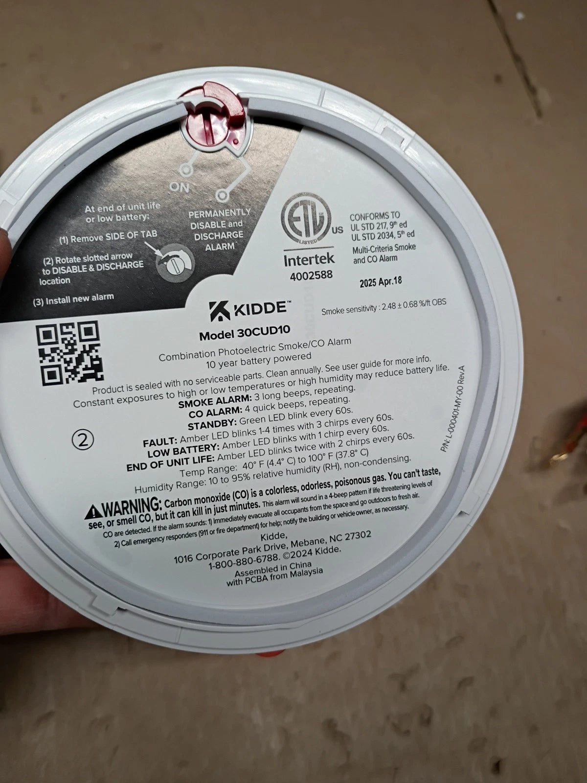Kidde 30CUAR Detect Smoke +Carbon Monoxide Alarm