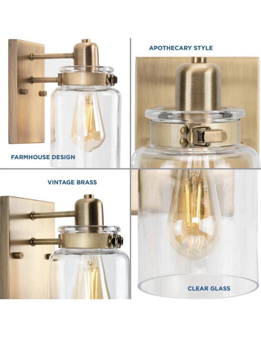 Calhoun 6.875 in. 1-Light Vintage Brass Clear Glass Farmhouse Bath Vanity Light