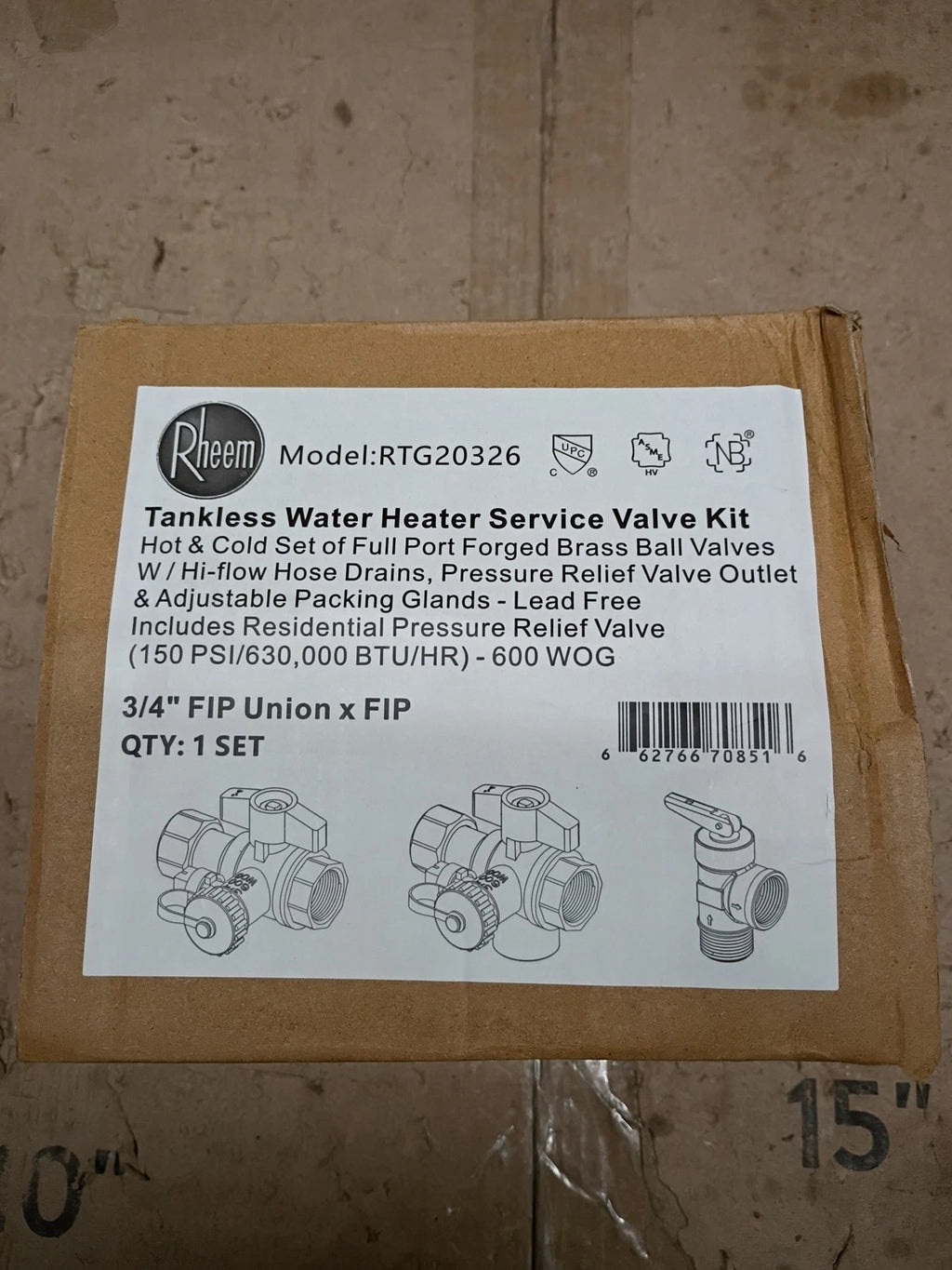 Rheem RTG20326 Brass Service Valves for Tankless Water Heaters, Open Box,
