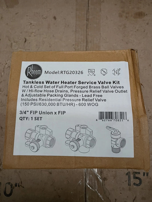 Rheem RTG20326 Brass Service Valves for Tankless Water Heaters, Open Box,