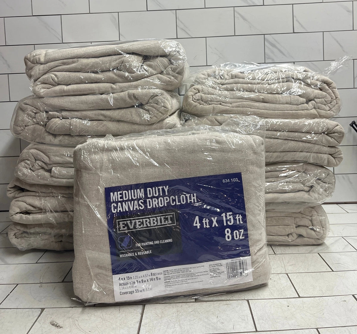 (10pk) Everbilt BARI-DP8-4.15 4 ft. x 15 ft. Medium Duty Canvas Drop Cloth