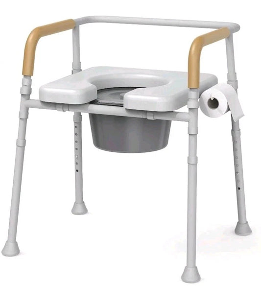 3-in-1 Bedside Commode Chair for Seniors – Adjustable Height, Easy Clean. OB