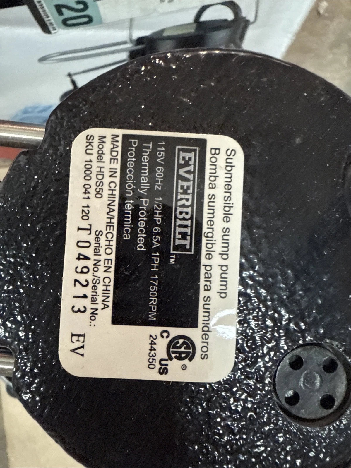 Everbilt 1/2 HP Cast Iron Sump Pump Model # HDS50 OPEN BOX