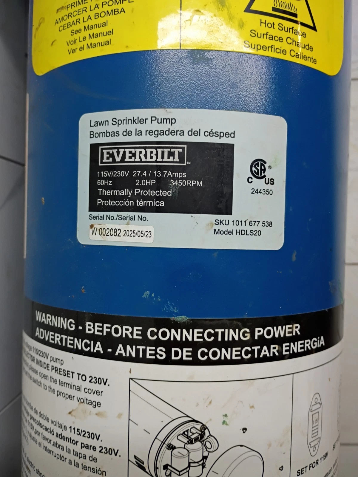 Everbilt 2HP Professional Irrigation Pump Iron 115/230 Dual Voltage FOR PARTS