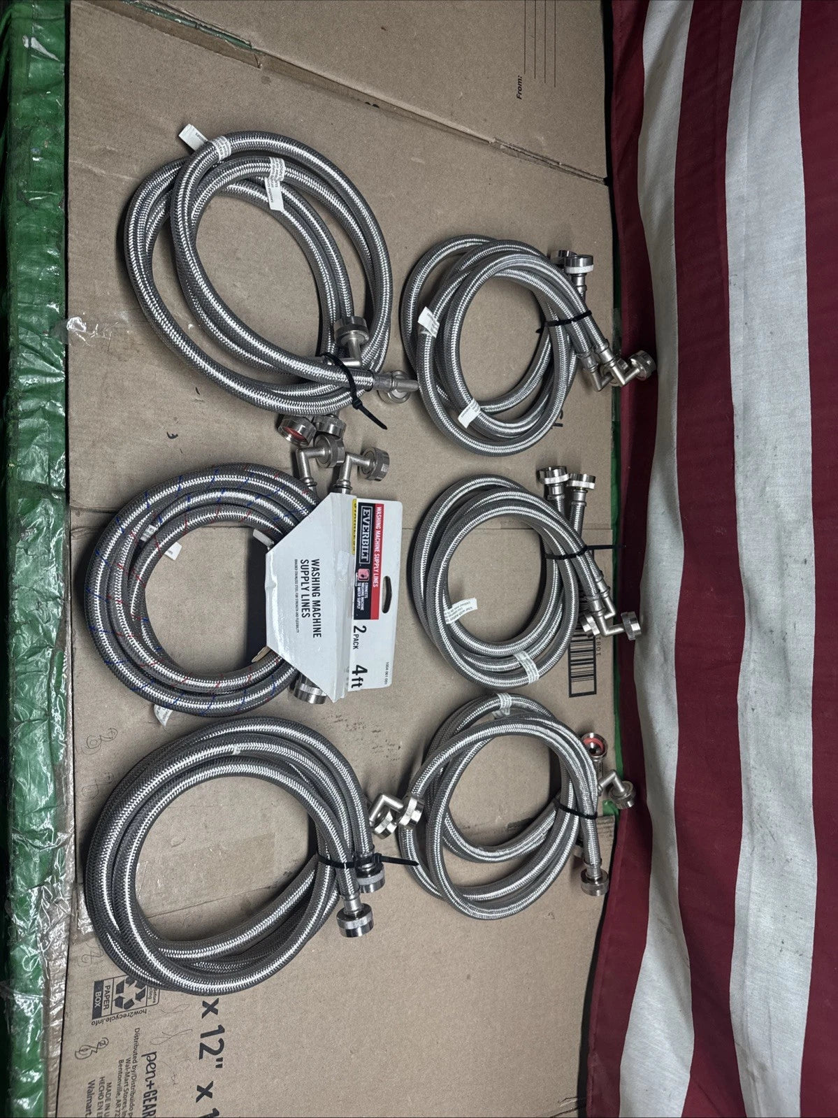 (6) 2 Packs Universal Washing Machine Hoses 90 Deg Elbow Stainless Steel 4'