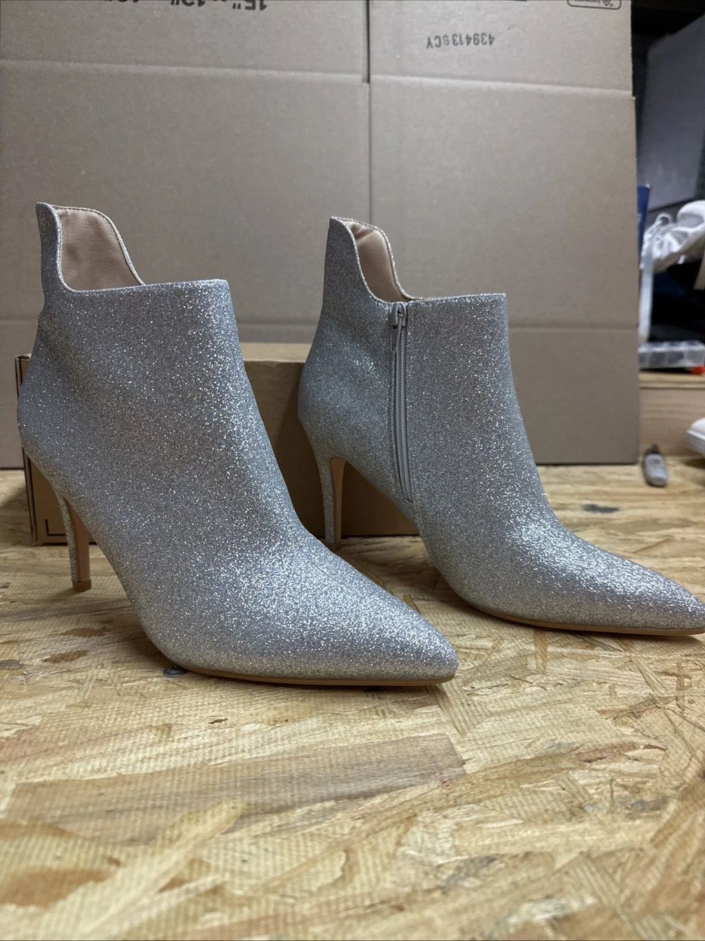 Allegra K Glitter Sparkle Stiletto Heel Zip Ankle Boots Sz 9