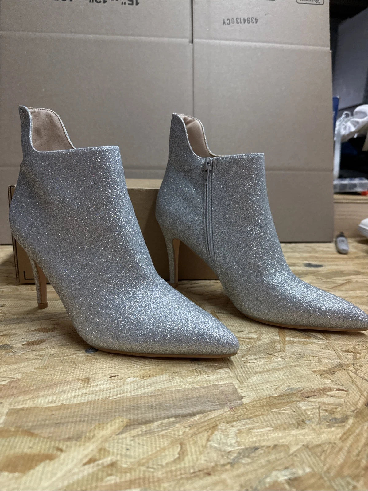 Allegra K Glitter Sparkle Stiletto Heel Zip Ankle Boots Sz 9