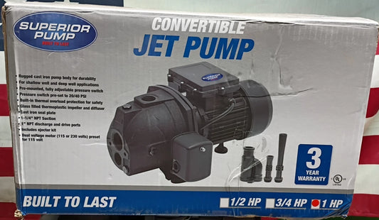 Superior Pump 94115 1HP Plastic Cast Iron Convertible Jet Pump Injector Kit USED