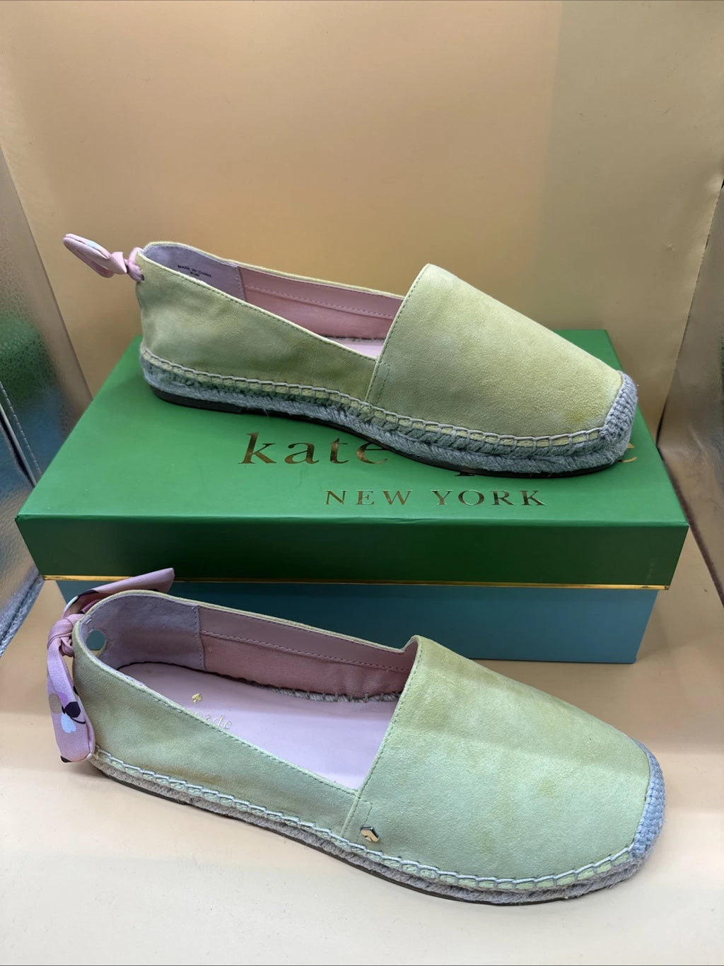 Kate Spade New York Size 8.5 Grayson Espadrille Sandals Yellow Pink Bow