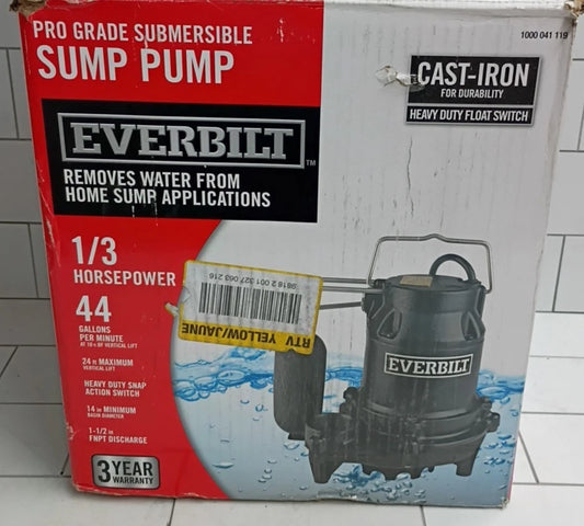 Everbilt HDS30 1/3 HP Cast Iron Submersible Sump Pump Read Description