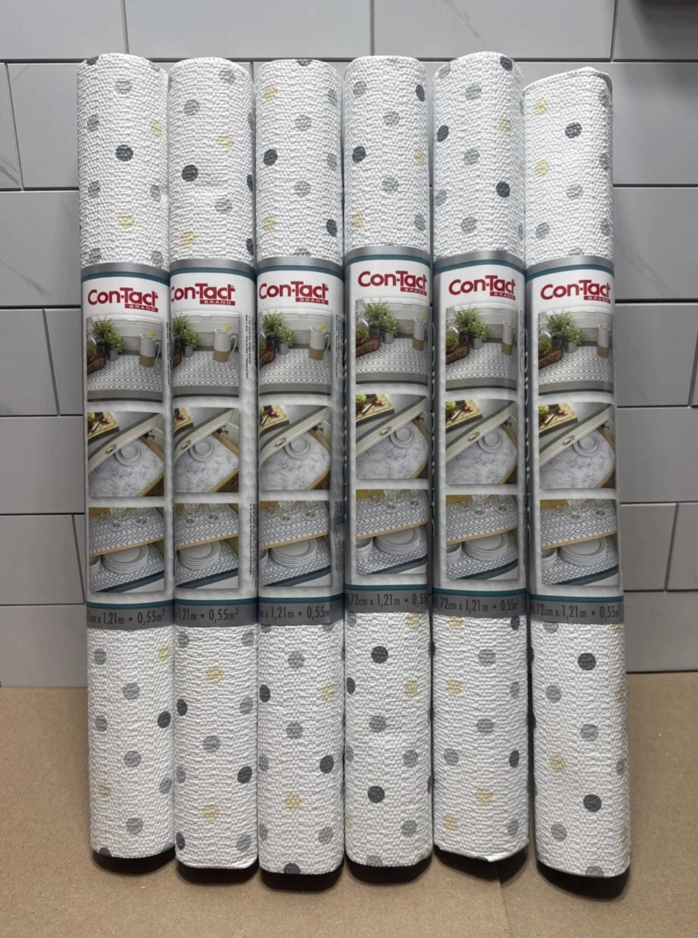 6-PACK Con-Tact Brand 18" X 4' Dottie Gray Shelf And Drawer Liner NEW