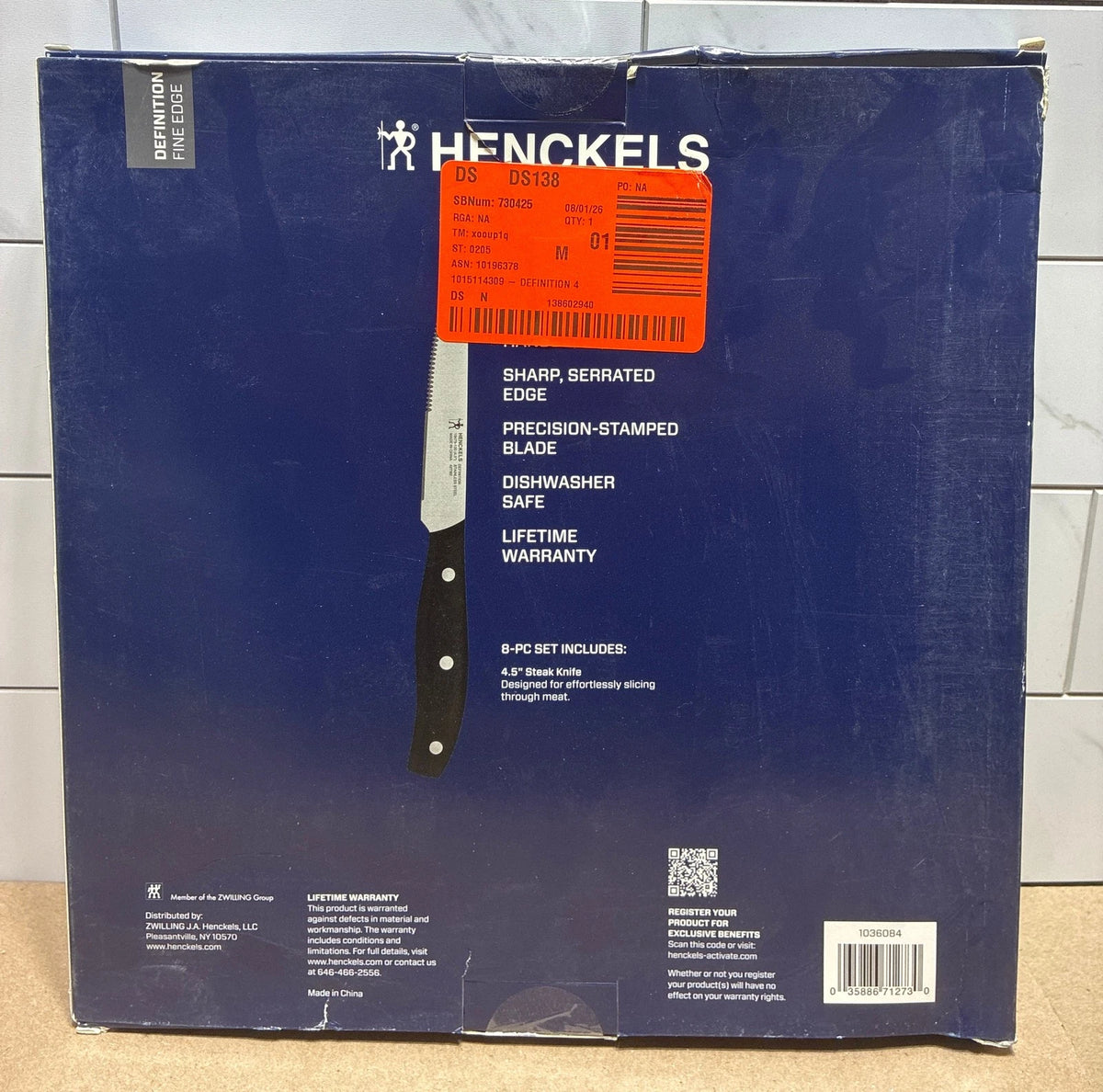 Henckels 8 Piece Steak Knife Set 4.5" Triple Rivet Stainless Steel Blade OB