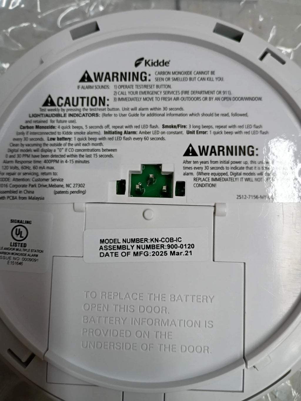 Kidde Carbon Monoxide Alarm 120 V Direct Wire Battery Backup 900-0120 Open Box