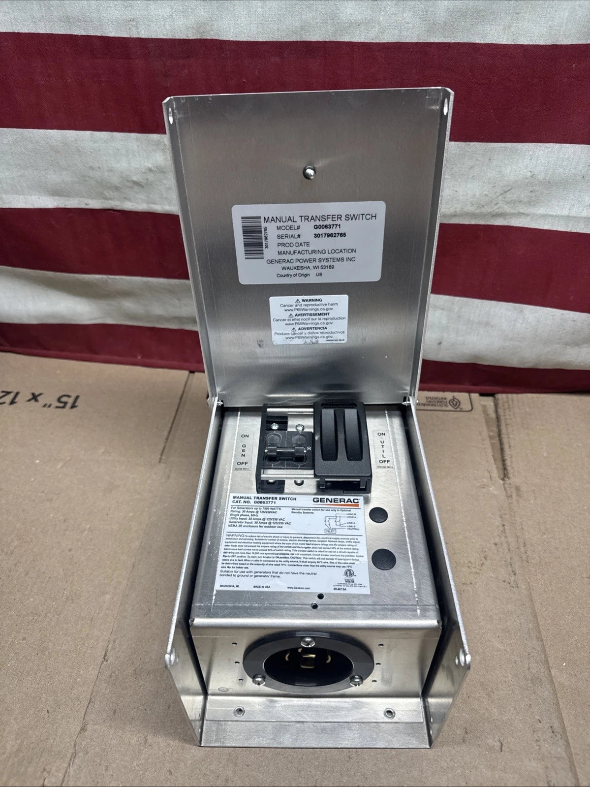 Generac Model#: G0063771 30-Amp 1-2 Circuit Manual Transfer SwitchBase