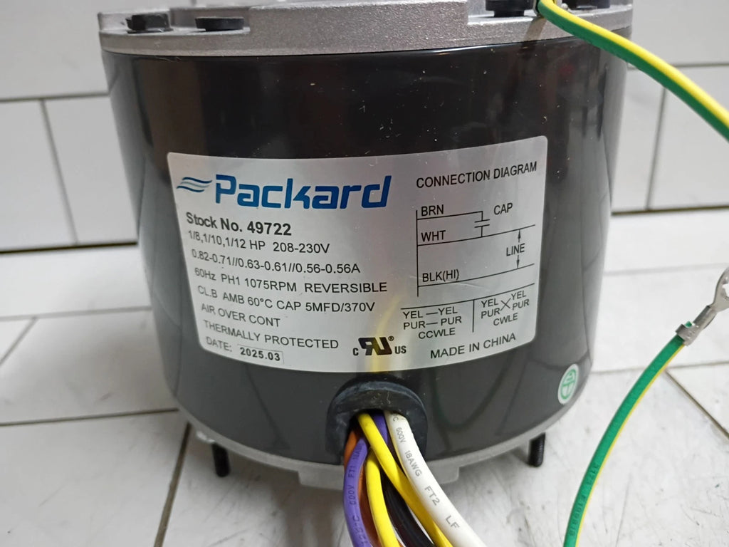 Packard 49722 42-Frame 1/8-1/12HP 1075 RPM Condenser Fan Motor 208-230V 60Hz OB