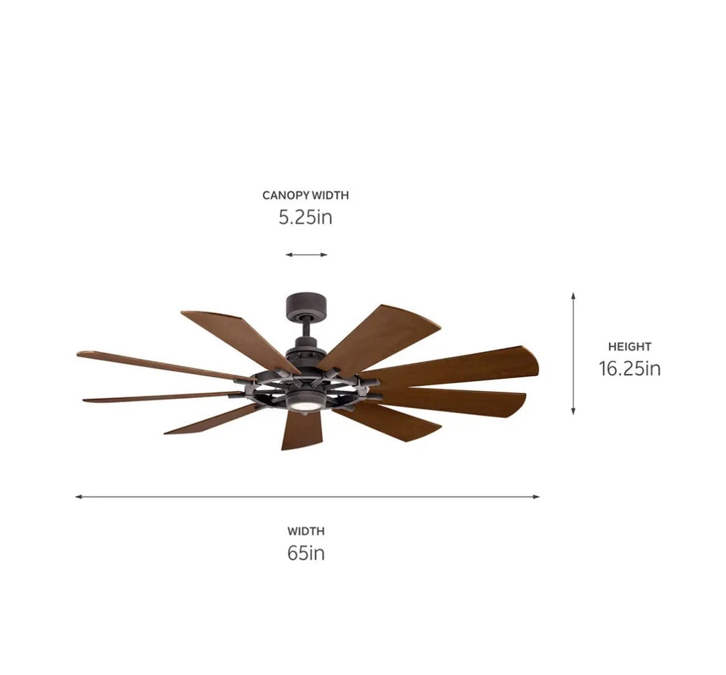 Kichler Gentry 300265WZC 65" 9 Blade Indoor/Outdoor Ceiling Fan - Weathered Zinc