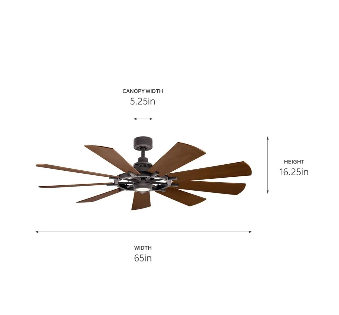 Kichler Gentry 300265WZC 65" 9 Blade Indoor/Outdoor Ceiling Fan - Weathered Zinc