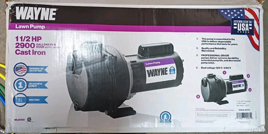 Wayne WLS150 1-1/2 HP Cast Iron Quick-Prime Lawn-Sprinkler Pump. New OPEN BOX