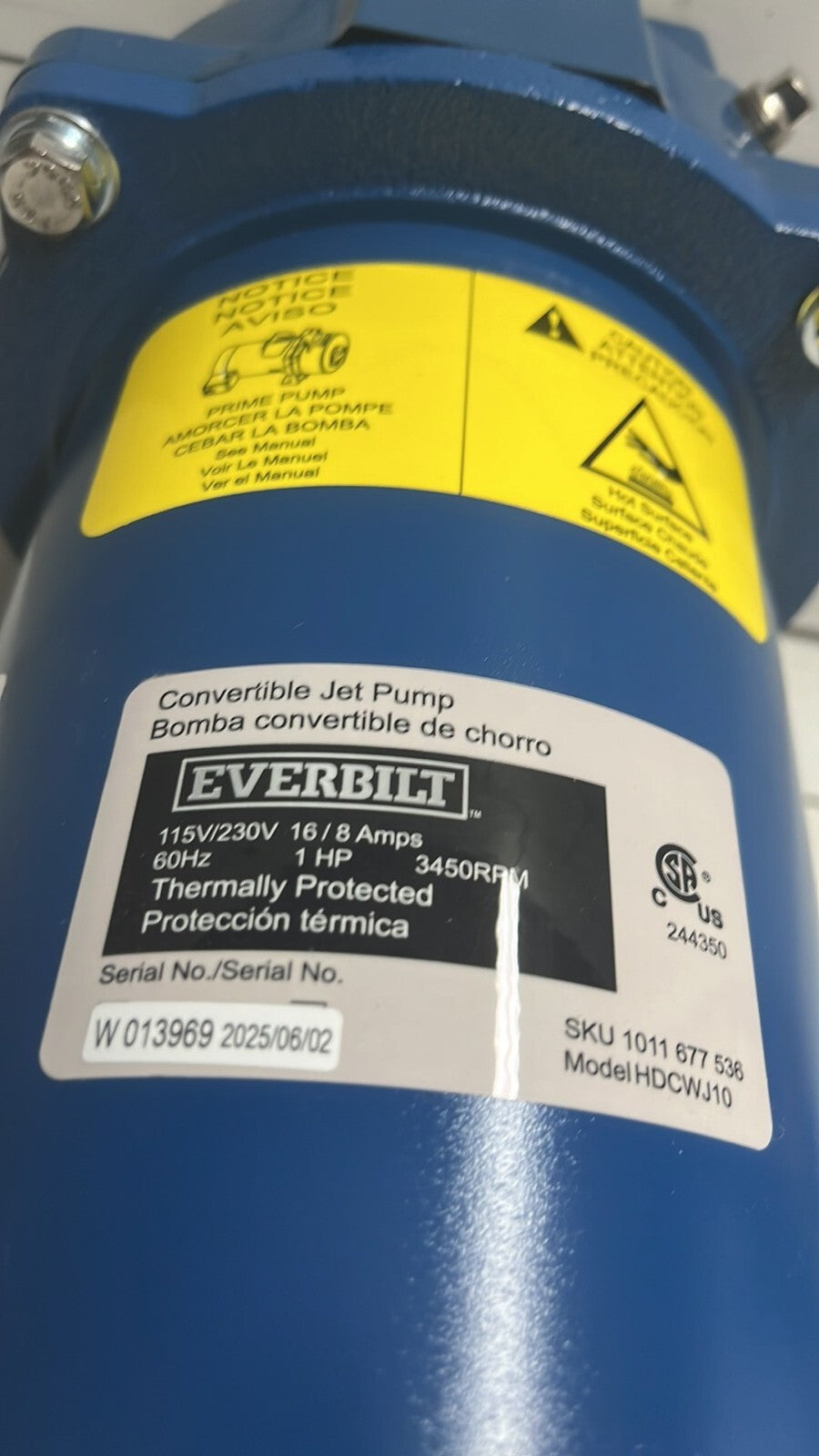 Everbilt HDCWJ10 1HP Professional Convertible Jet Pump NEW OPEN BOX