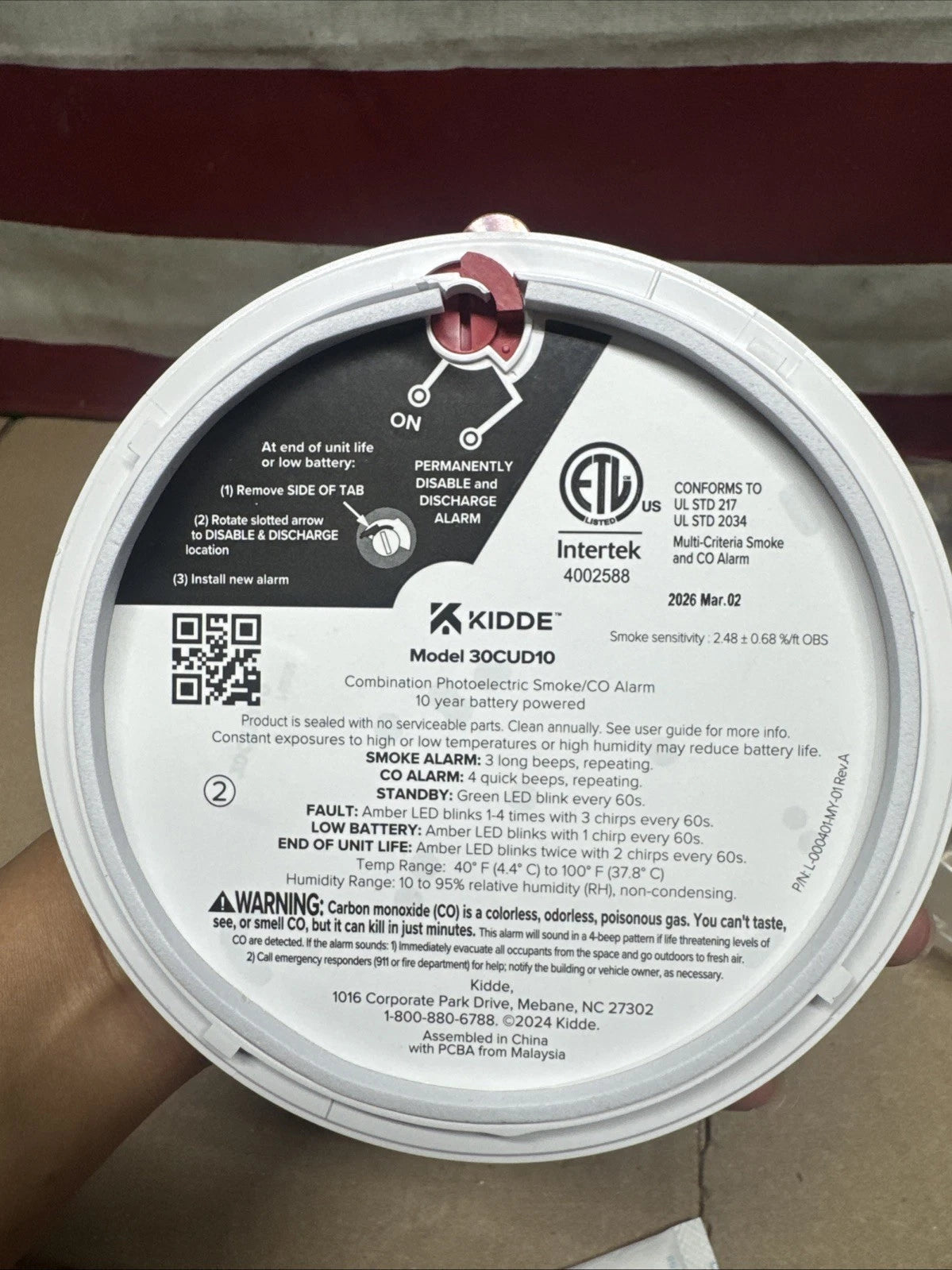 Kidde Smoke & Carbon Monoxide Detector 30CUD10, 10-Yr Battery