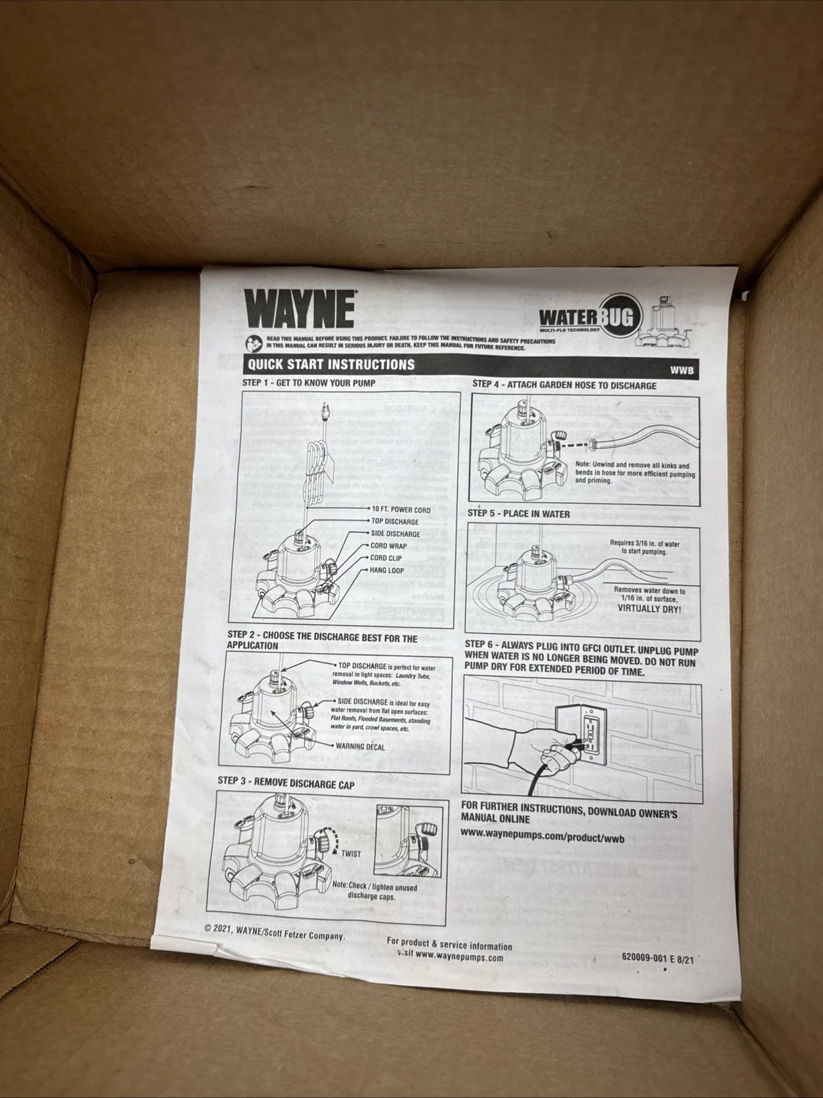 Wayne 1/6 HP WaterBUG Submersible Utility Pump with Multi-Flo Technology USED;