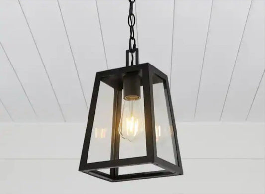 Glendale 6.75 in. 1-Light Black/Clear Outdoor LED Pendant Farmhouse Open Box