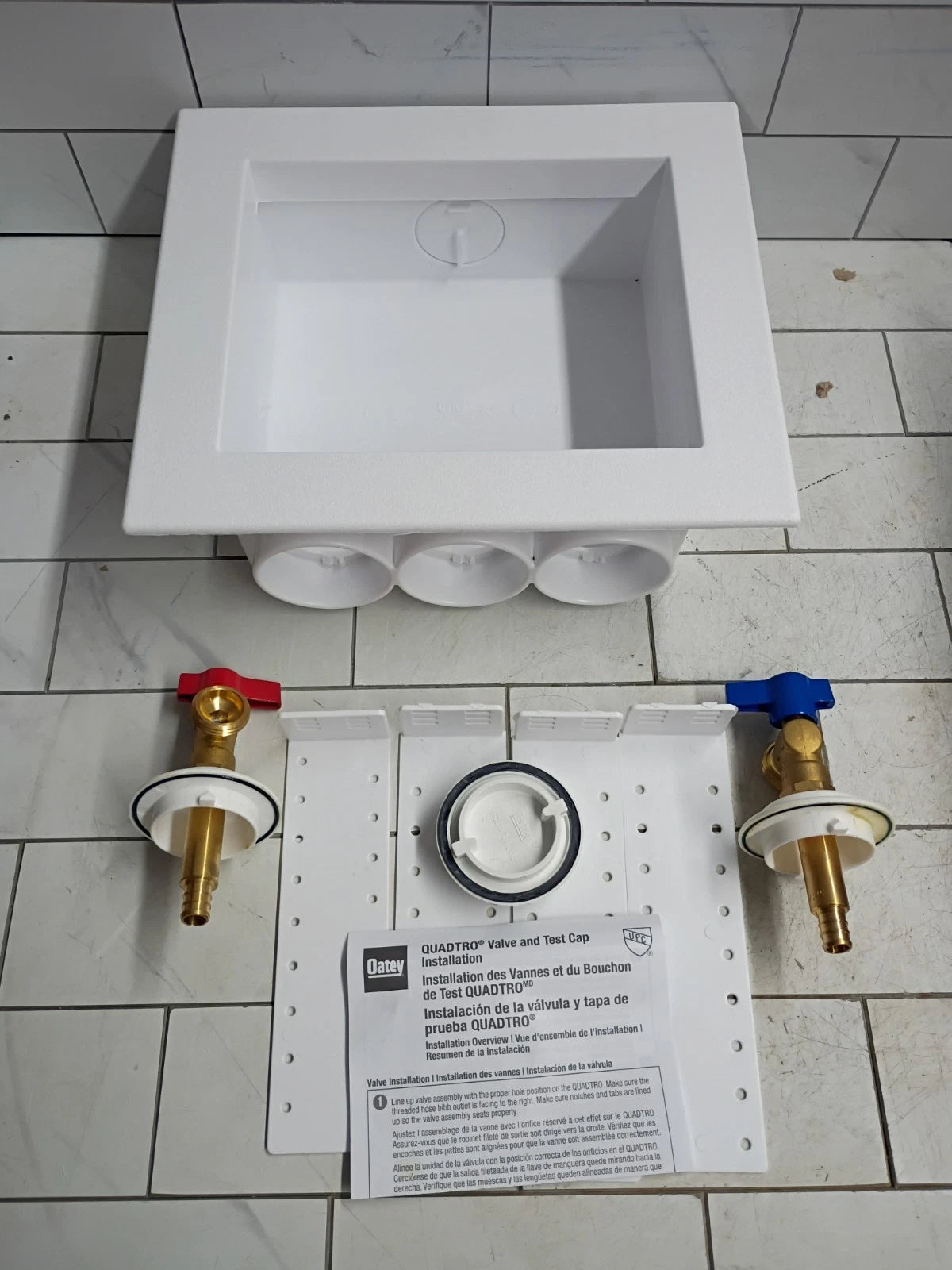 Oatey Quadtro Washing Machine Outlet Box pex crimp 1/4" Turn x 2" Hub 38528,, OB
