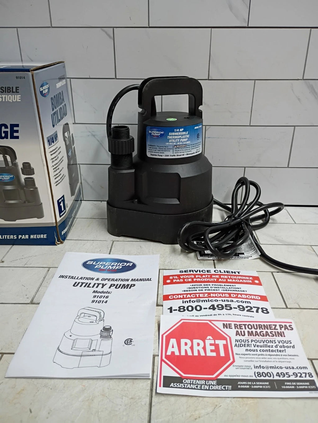 Superior Pump 91014 1/4 HP High Flow Thermoplastic Utility Pump, Black Open Box