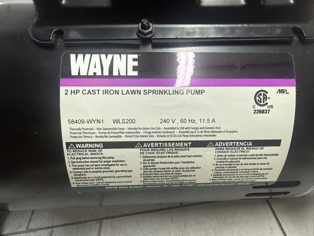 Wayne 58409-WYN1, 2 HP Permanent Lawn Irrigation Sprinkler Pump Open Box,