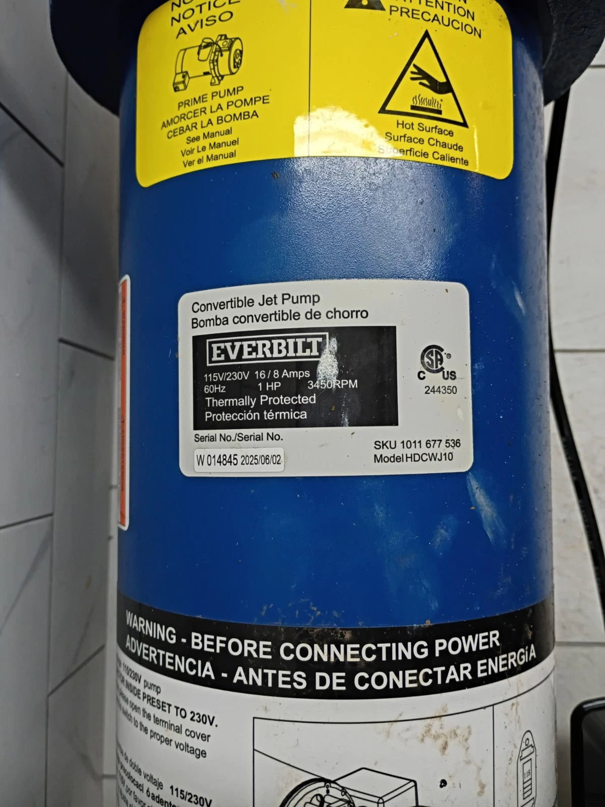 Everbilt 1 HP Professional Convertible Jet Pump. Read Description PARTS ONLY