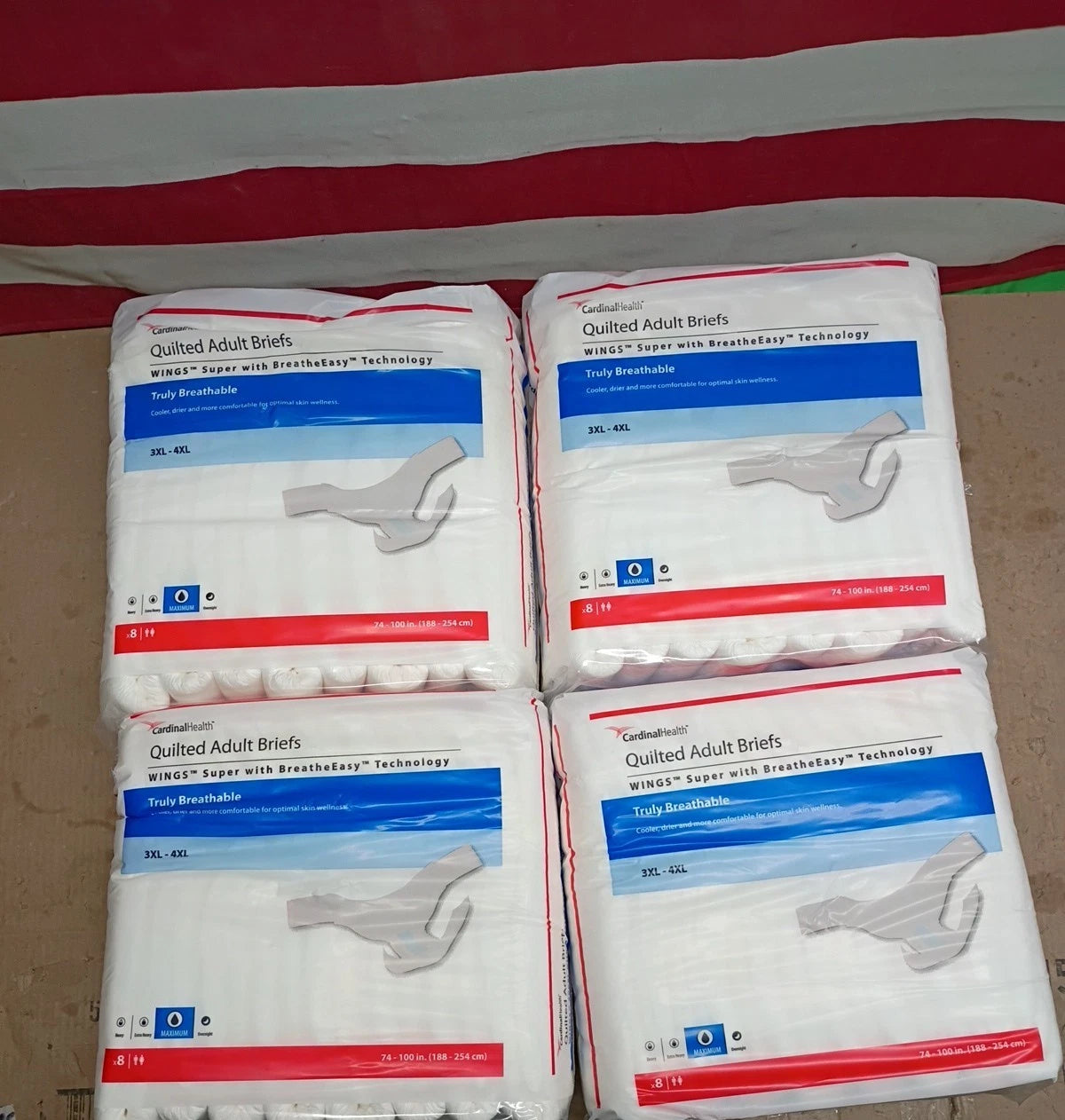 Cardinal Health WINGS Super Quilted Adult Briefs 3XL 4XL 4 Packs of 8 Open Box