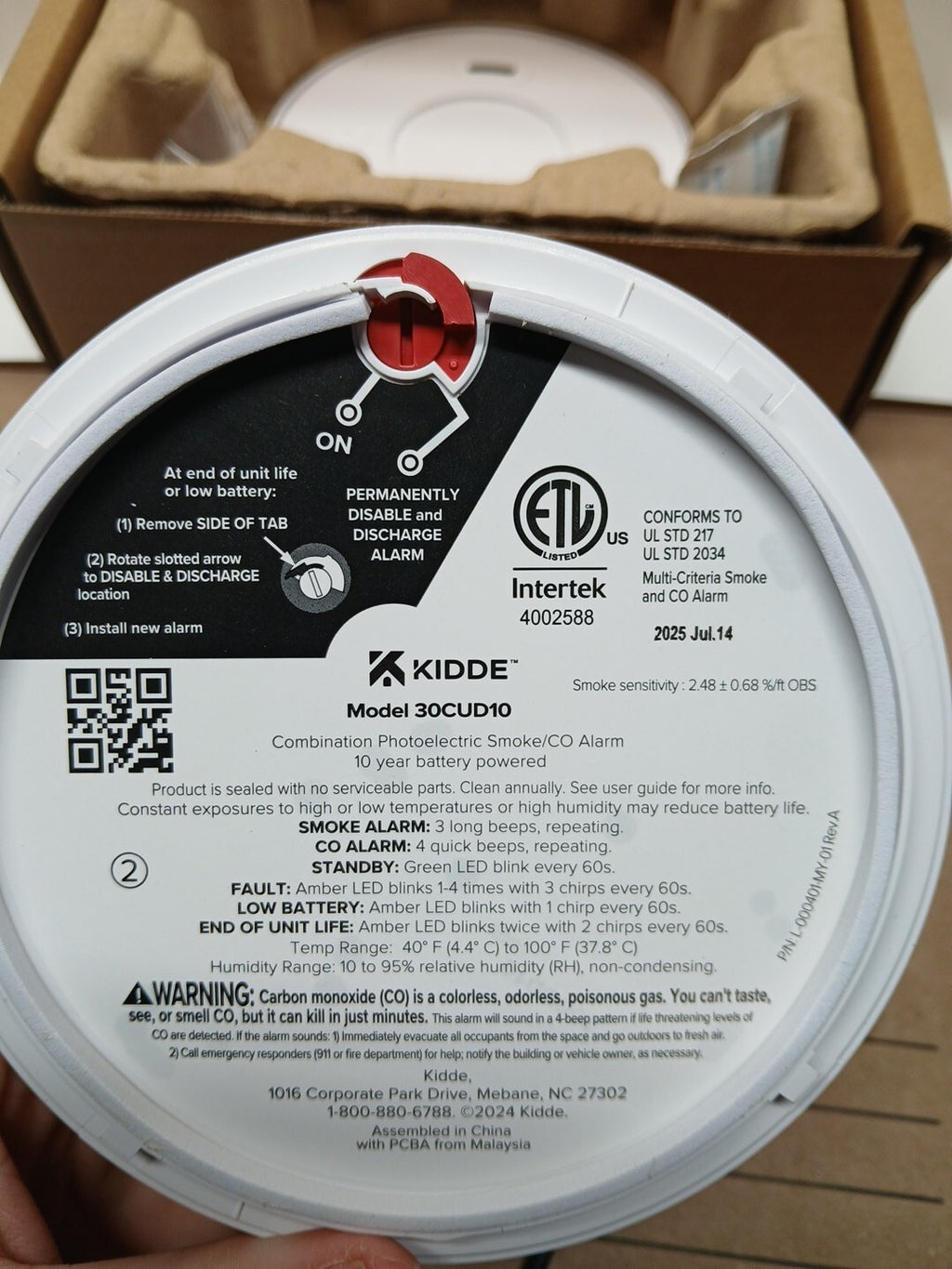 Kidde Smoke & Carbon Monoxide Alarm 30CUD10