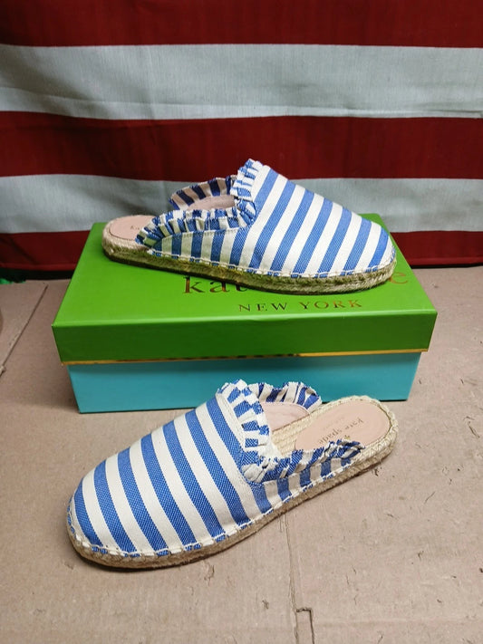 Kate Spade Size 9.5 Blue Cream Striped Canvas.