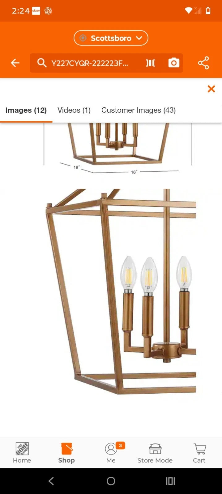 Pagoda 16 in. 4-Bulb Antique Gold Lantern Metal LED Pendant Open Box