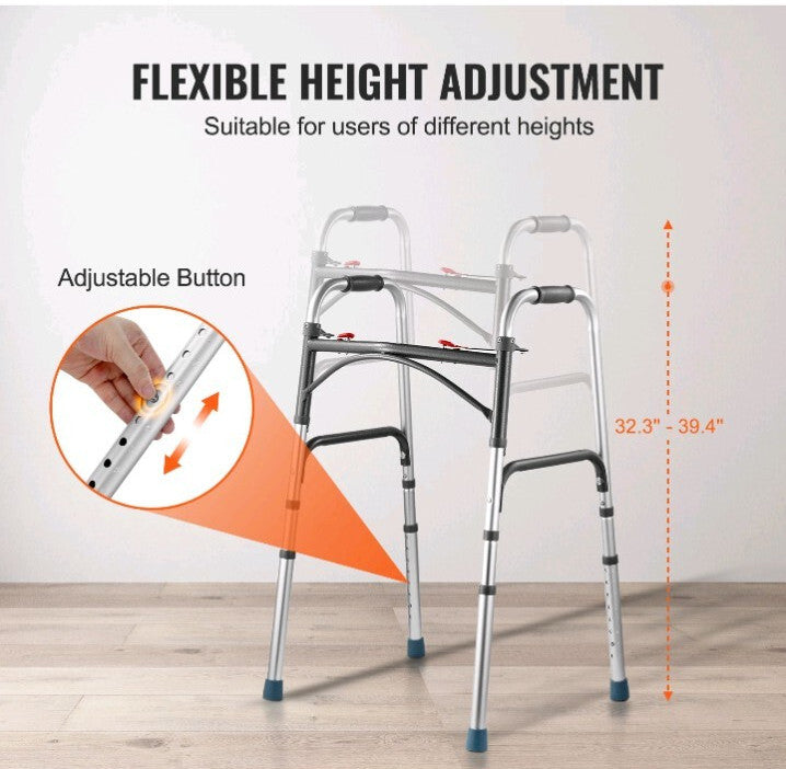 VEVOR Folding Walker Aluminum Mobility Walker Aid with Adjustable Height OB