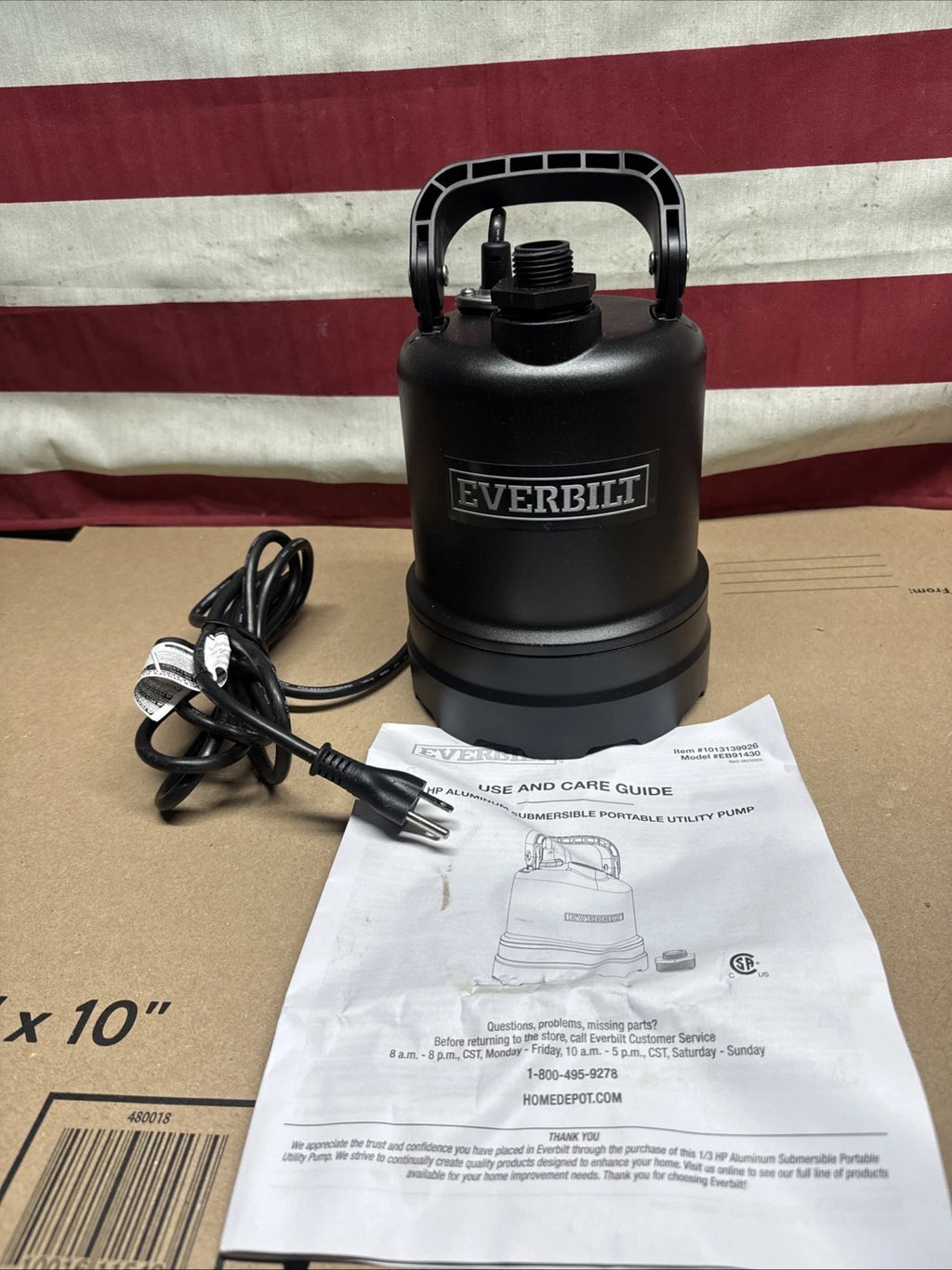 Everbilt 1/3 HP Submersible Aluminum Utility Pump Corrosion Resistant..