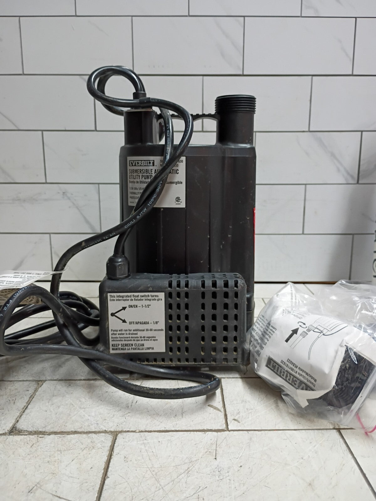 Everbilt HDSP33W 1/3 HP Corrosion Resistant Aluminum Sump Pump Tether Switch