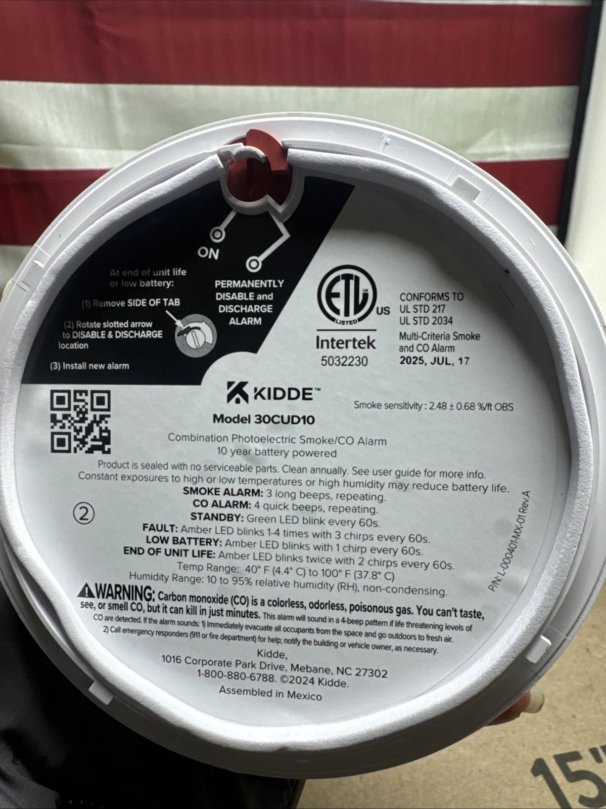 Kidde Smoke. & CO Detector, 10-Year Battery, LED Warning Indicators 30CUD10